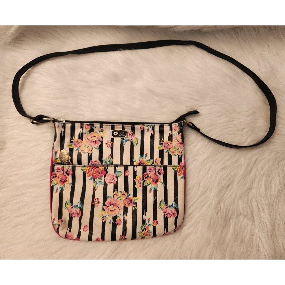 Betsey Johnson Floral Pinstripe Crossbody Purse
